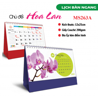 MS263A Lịch bàn chữ A 2024 chủ đề Hoa Lan ( KT 12x25cm)