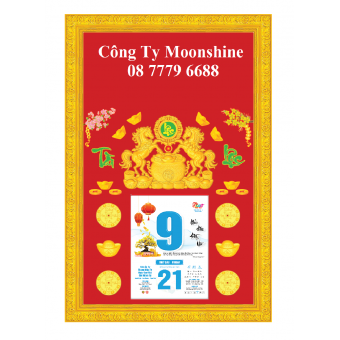 Bìa lịch gỗ cao cấp - khung phù điêu  dán chữ 3D nhỏ, KT 48x68cm