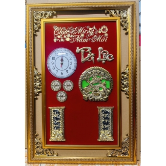 TA02 Khung phù điêu chữ 3D có đồng hồ ( gắn bloc lịch 2024 - 17x24)